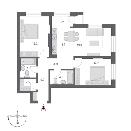 
  Продается 3-комн. квартира, 73.4 м², ЖК ОСКАР, дом 2
. Фото 2.