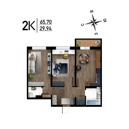 
  Продается 2-комн. квартира, 65.7 м², ЖК Радуга Сибири, дом 10
. Фото 1.