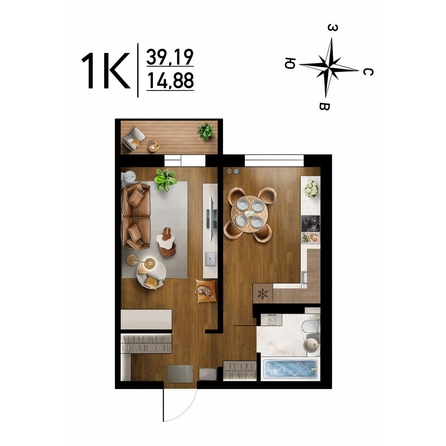 
  Продается 1-комн. квартира, 39.19 м², ЖК Радуга Сибири, дом 10
. Фото 1.