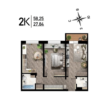 
   Продам 2-комнатную, 58.25 м², Радуга Сибири, дом 10

. Фото 1.