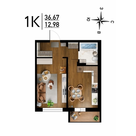 
  Продается 1-комн. квартира, 36.67 м², ЖК Радуга Сибири, дом 10
. Фото 1.
