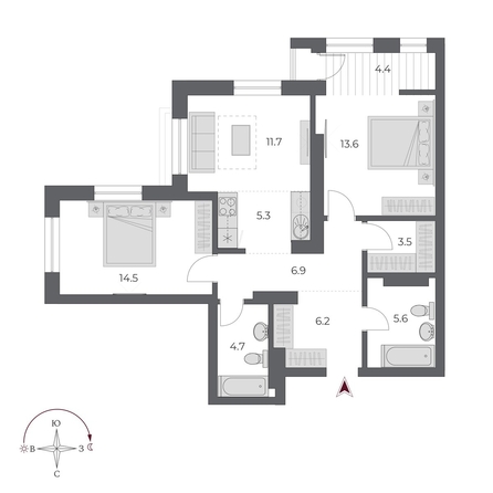 
  Продается 3-комн. квартира 76.4 м², в ЖК ОСКАР, дом 2. Фото 3.