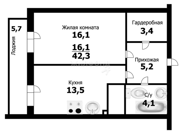 
   Продам 1-комнатную, 45.8 м², Красный пр-кт, 311

. Фото 2.