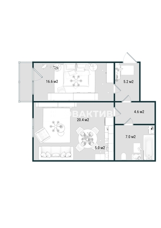 
  Продается 2-комн. квартира, 58.8 м², Виктора Шевелева ул, д. 36
. Фото 2.