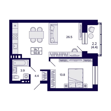 
  Продается 1-комн. квартира, 50.8 м², ЖК Сподвижники
. Фото 1.