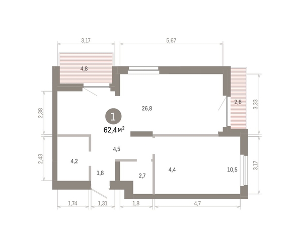 
  Продается 1-комн. квартира 62.42 м², в ЖК Пшеница, 6.1. Фото 2.