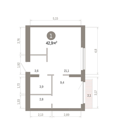 
  Продается 1-комн. квартира, 42.9 м², ЖК Лебедевский квартал, дом 1
. Фото 1.