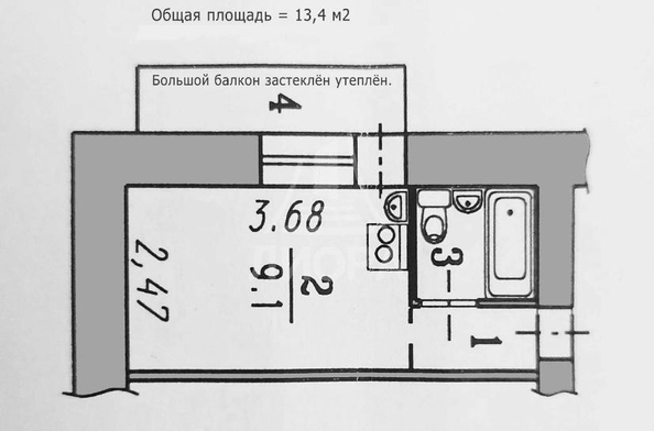 
  Сдам в аренду 1-комнатную квартиру, 13.4 м², Омск

. Фото 1.