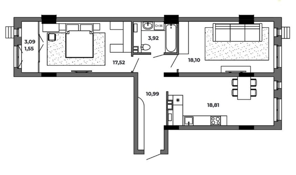 
   Продам 2-комнатную, 70.95 м², Красный Пахарь

. Фото 2.