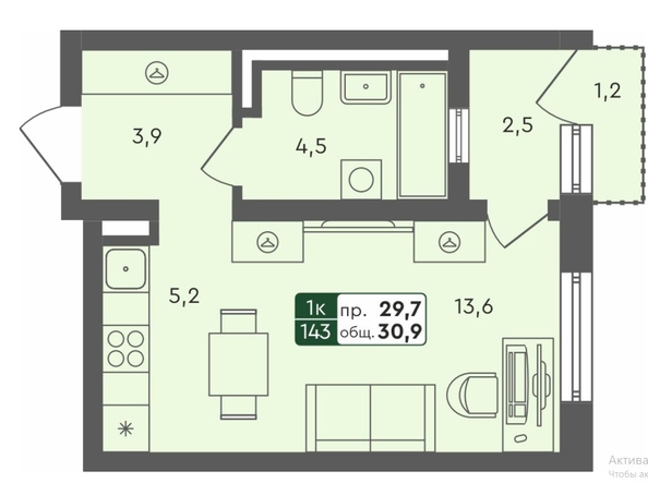 
   Продам 1-комнатную, 30.9 м², Пушкино, дом 2

. Фото 4.