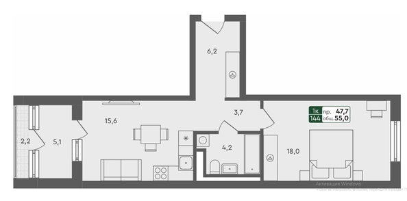 
   Продам 1-комнатную, 55 м², Пушкино, дом 2

. Фото 1.