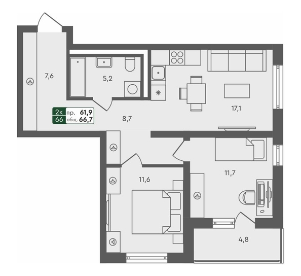 
   Продам 2-комнатную, 66.7 м², Пушкино, дом 2

. Фото 9.