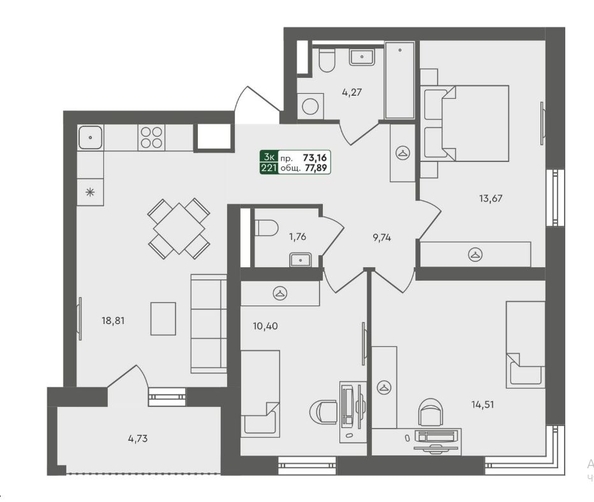 
   Продам 3-комнатную, 77.89 м², Пушкино, дом 2

. Фото 8.