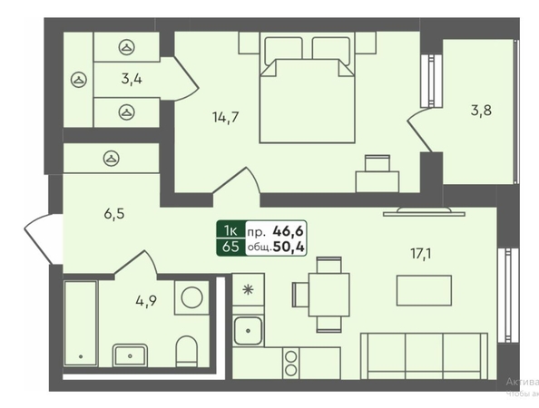 
   Продам 2-комнатную, 50.4 м², Пушкино, дом 2

. Фото 8.