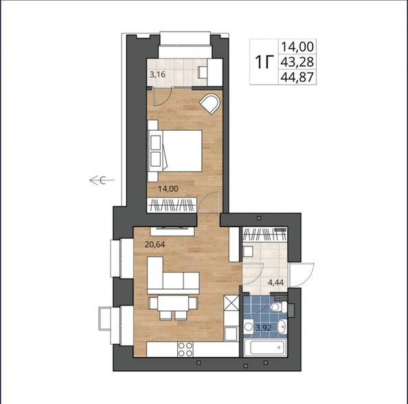 
   Продам 2-комнатную, 43 м², Герцена ул, 99

. Фото 3.