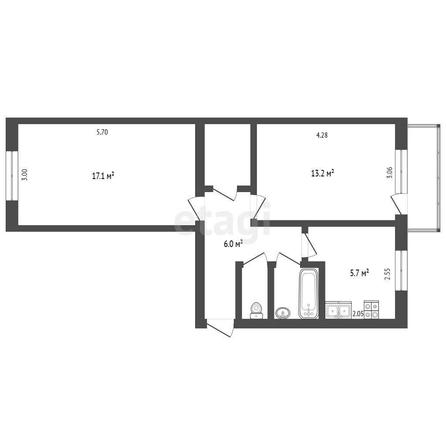 
  Продается 2-комн. квартира, 47.8 м², Барнаульская 2-я ул, д. 13
. Фото 5.
