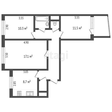 
  Продается 3-комн. квартира, 64 м², Заозерная ул, д. 24/1
. Фото 5.