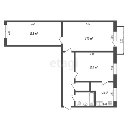 
  Продается 3-комн. квартира, 59.3 м², Туполева ул, д. 1Б
. Фото 5.