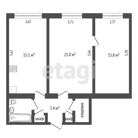 
  Продается 2-комн. квартира, 64.9 м², Железнодорожная 1-я ул, д. 20
. Фото 5.