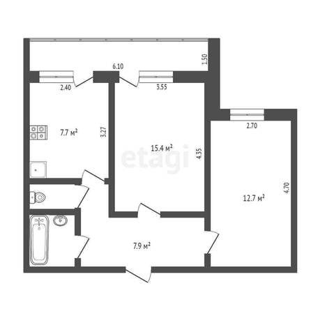 
  Продается 2-комн. квартира, 46.7 м², Космический пр-кт, д. 32
. Фото 5.