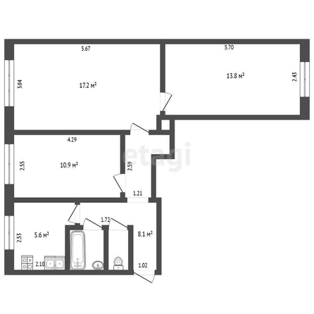 
  Продается 3-комн. квартира, 60.6 м², Мельничная ул, д. 89А
. Фото 5.
