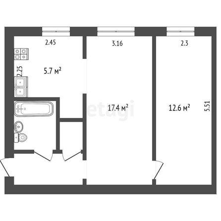 
  Продается 2-комн. квартира, 43.1 м², 6-й кирпичный завод, д. 8
. Фото 5.