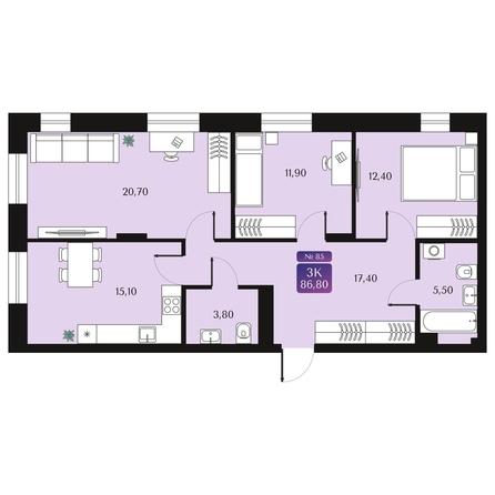 
  Продается 3-комн. квартира, 86.8 м², ЖК Северное Сияние Премиум
. Фото 1.