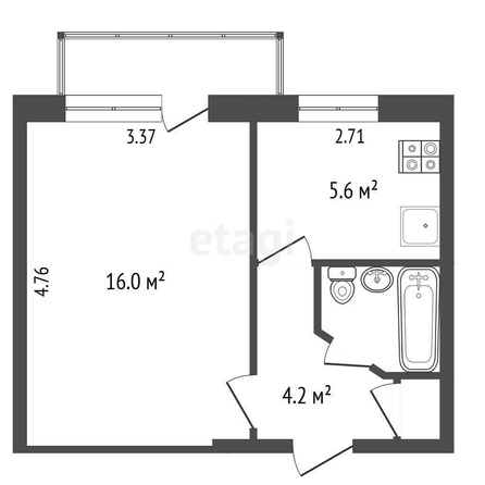 
  Продается 1-комн. квартира, 28.5 м², Карбышева ул, д. 27А
. Фото 5.