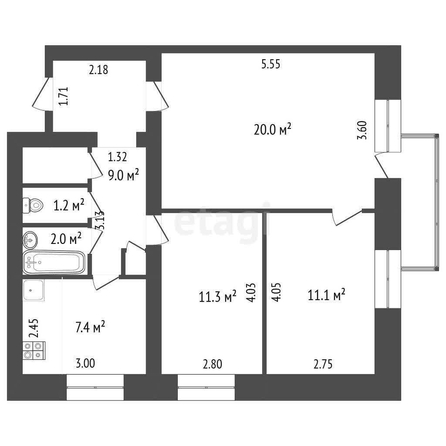 
  Продается 3-комн. квартира, 62 м², Пушкина ул, д. 140
. Фото 5.