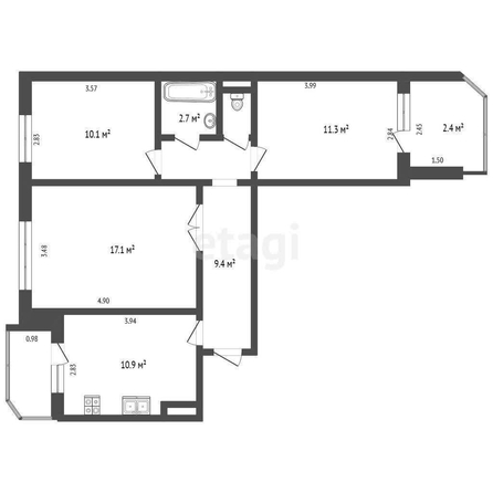 
  Продается 3-комн. квартира, 62.6 м², Космический пр-кт, д. 18Ак1
. Фото 5.