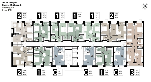 
  Продается 1-комн. квартира, 33.9 м², ЖК Снегири
. Фото 2.