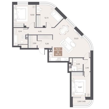 
  Продается 3-комн. квартира 96.7 м², в ЖК ЦЕНТР-ПАРК на Волочаевской. Фото 3.