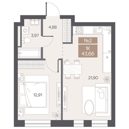 
  Продается 1-комн. квартира 43.66 м², в ЖК ЦЕНТР-ПАРК на Волочаевской. Фото 1.