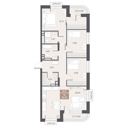 
  Продается 3-комн. квартира 98.55 м², в ЖК ЦЕНТР-ПАРК на Волочаевской. Фото 1.