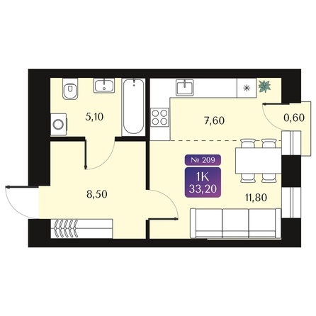 
  Продается студия 33.2 м², в ЖК Северное Сияние Премиум. Фото 1.