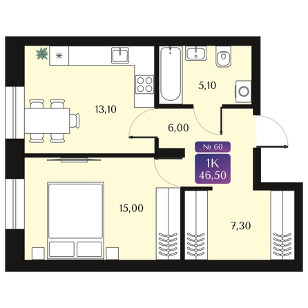 
  Продается 1-комн. квартира 46.5 м², в ЖК Северное Сияние Премиум. Фото 1.