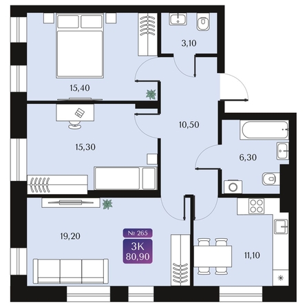 
  Продается 3-комн. квартира 80.9 м², в ЖК Северное Сияние Премиум. Фото 1.