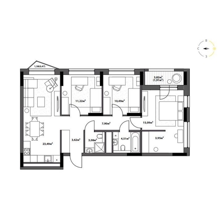 
  Продается 3-комн. квартира 85.73 м², в ЖК Северное Сияние Бизнес. Фото 2.