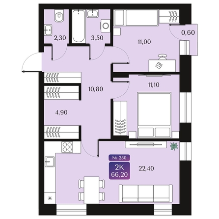 
  Продается 2-комн. квартира 66.2 м², в ЖК Северное Сияние Премиум. Фото 2.