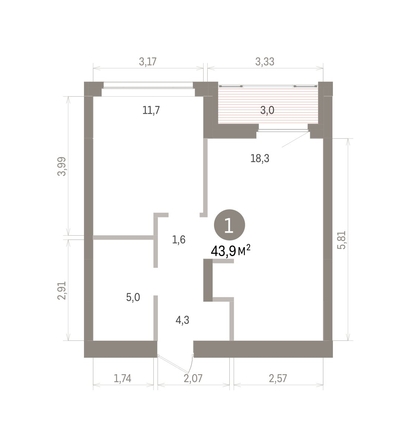 
  Продается 1-комн. квартира 43.88 м², в ЖК Кварталы Драверта, дом 5. Фото 2.