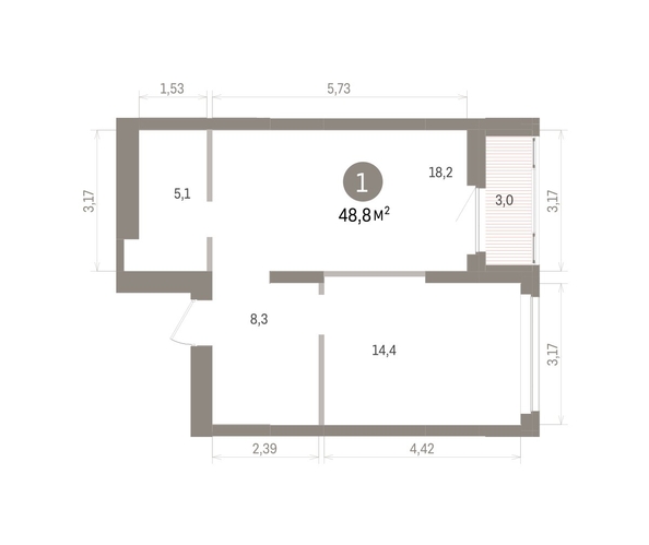 
  Продается 1-комн. квартира 48.83 м², в ЖК Кварталы Драверта, дом 5. Фото 1.