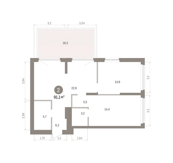 
  Продается 2-комн. квартира 91.07 м², в ЖК Кварталы Драверта, дом 5. Фото 1.