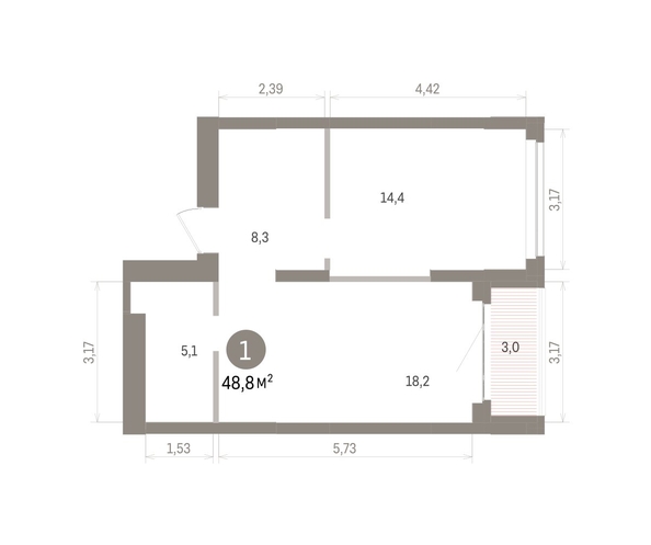 
  Продается 1-комн. квартира 48.83 м², в ЖК Кварталы Драверта, дом 5. Фото 1.