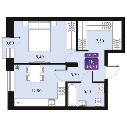 
  Продается 1-комн. квартира 46.7 м², в ЖК Северное Сияние Премиум. Фото 2.