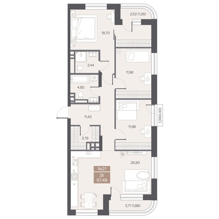 
  Продается 3-комн. квартира 97.49 м², в ЖК ЦЕНТР-ПАРК на Волочаевской. Фото 1.