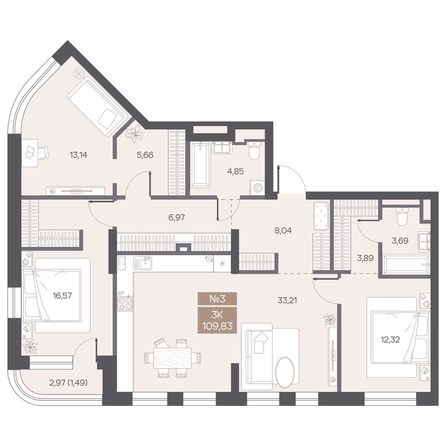 
  Продается 3-комн. квартира 109.83 м², в ЖК ЦЕНТР-ПАРК на Волочаевской. Фото 1.