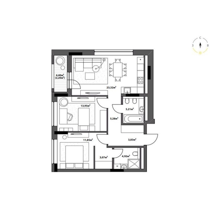 
  Продается 2-комн. квартира 73.63 м², в ЖК Северное Сияние Бизнес. Фото 2.