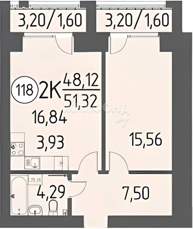 
   Продам 2-комнатную, 51.32 м², Левобережный мкр, 1

. Фото 3.