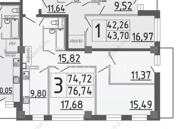 
  Продается 3-комн. квартира, 76.7 м², Челюскинцев ул, д. 2
. Фото 1.