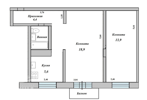 
   Продам 2-комнатную, 45.6 м², Кулагина ул, 29

. Фото 14.
